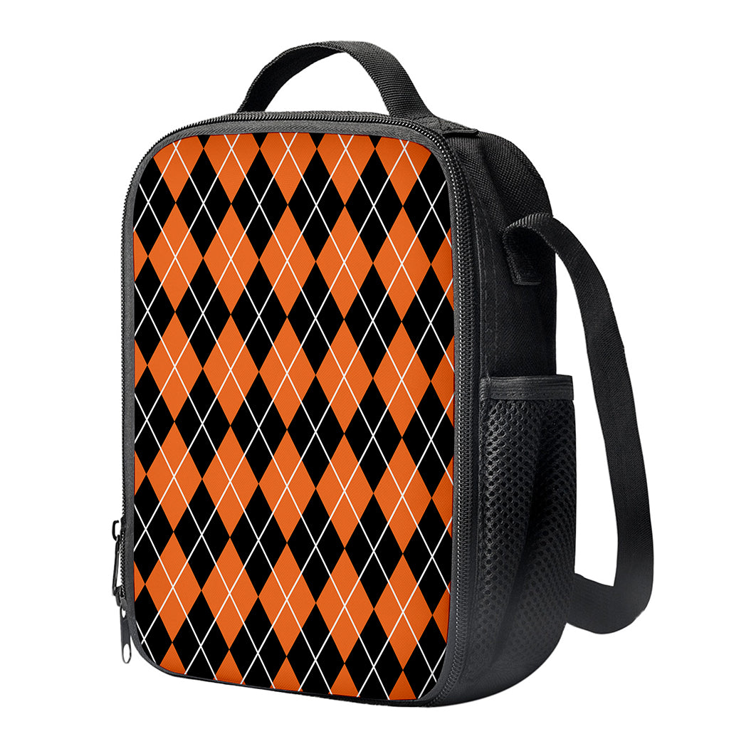 Orange And Black Argyle Print Crossbody Lunch Bag