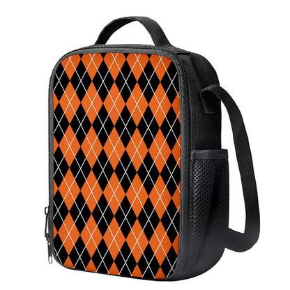 Orange And Black Argyle Print Crossbody Lunch Bag