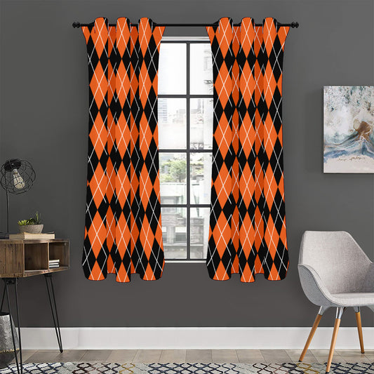 Orange And Black Argyle Print Curtain