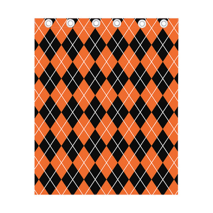 Orange And Black Argyle Print Curtain