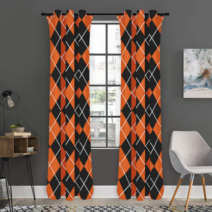 Orange And Black Argyle Print Curtain