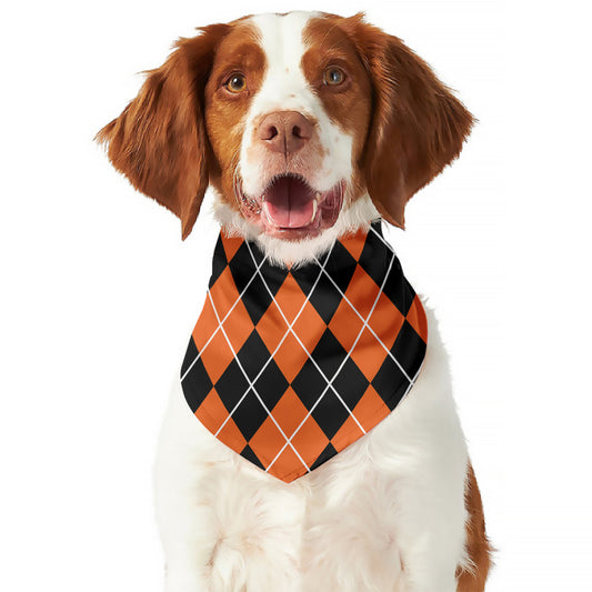 Orange And Black Argyle Print Dog Bandana