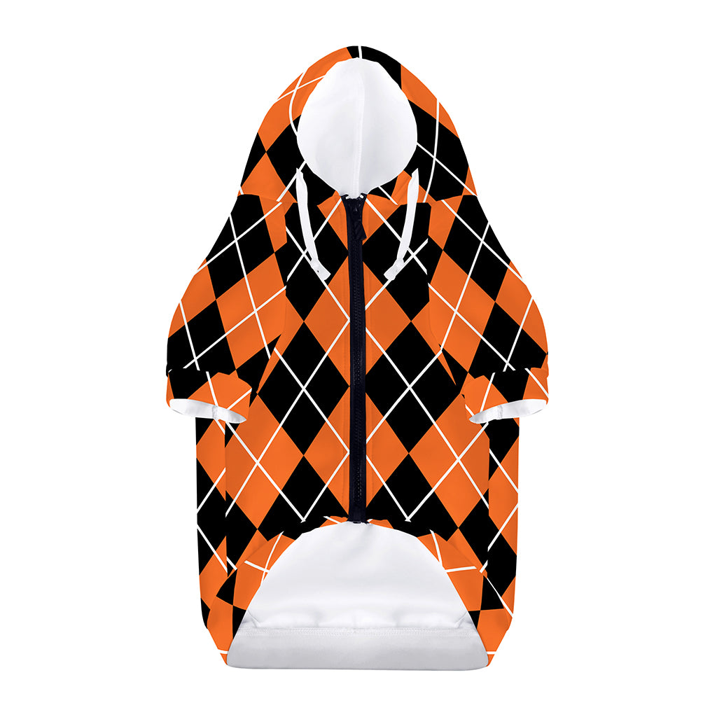 Orange And Black Argyle Print Dog Zip Up Hoodie