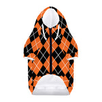 Orange And Black Argyle Print Dog Zip Up Hoodie