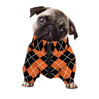 Orange And Black Argyle Print Dog Zip Up Jacket