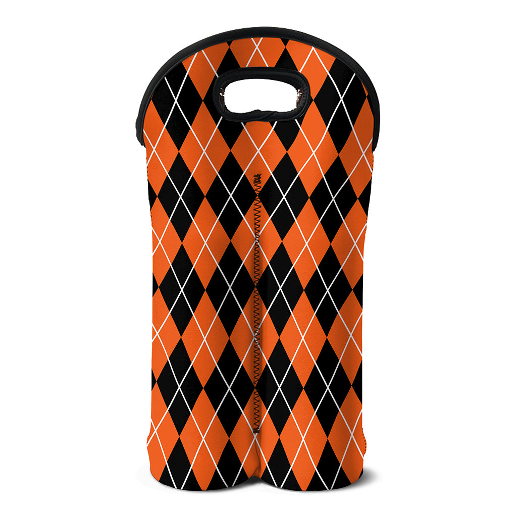 Orange And Black Argyle Print Double Neoprene Wine Tote