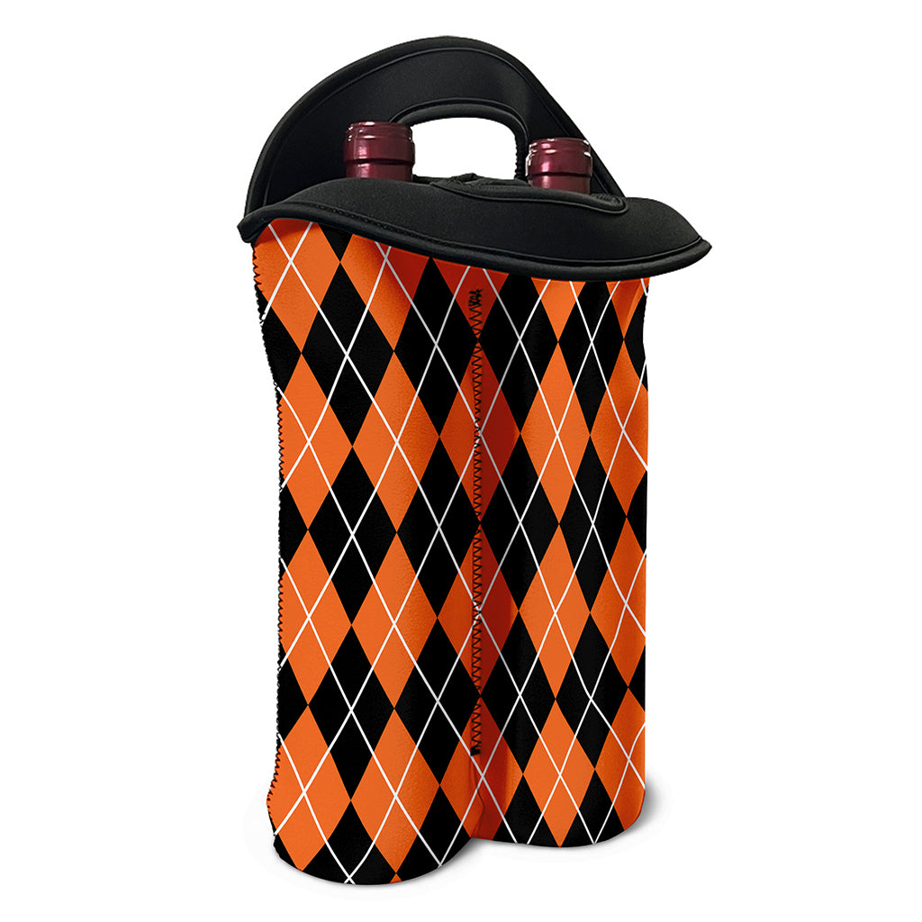Orange And Black Argyle Print Double Neoprene Wine Tote