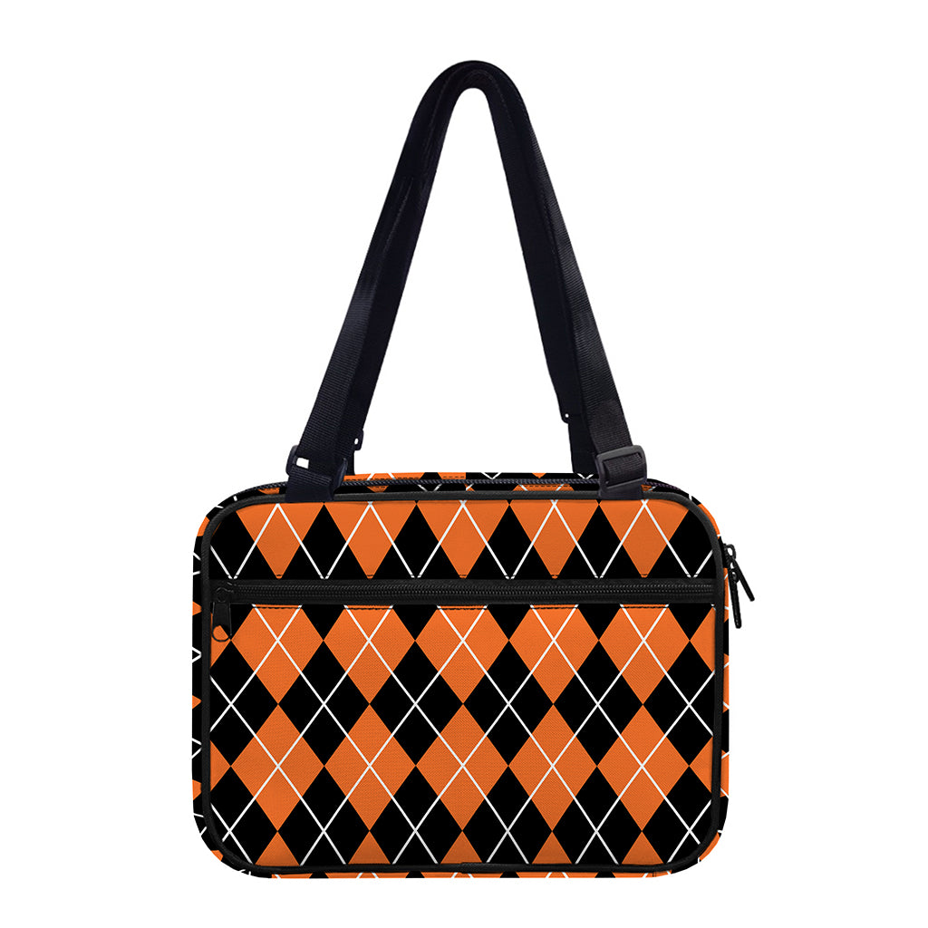 Orange And Black Argyle Print Double Strap Bible Bag