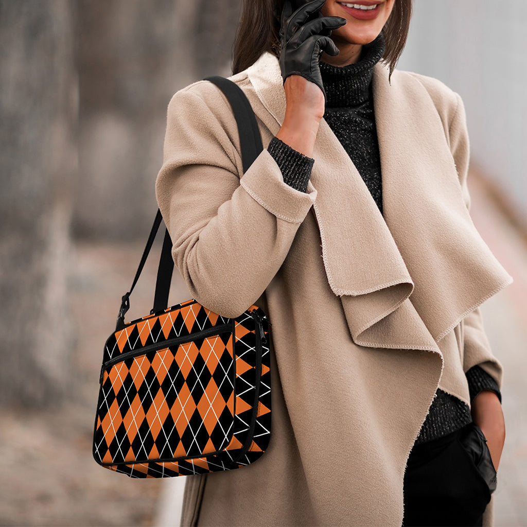 Orange And Black Argyle Print Double Strap Bible Bag