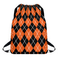 Orange And Black Argyle Print Drawstring Backpack