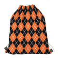 Orange And Black Argyle Print Drawstring Bag