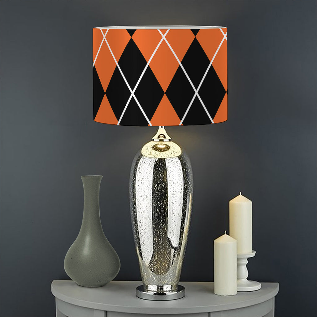 Orange And Black Argyle Print Drum Lamp Shade