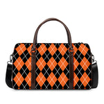 Orange And Black Argyle Print Duffle Bag