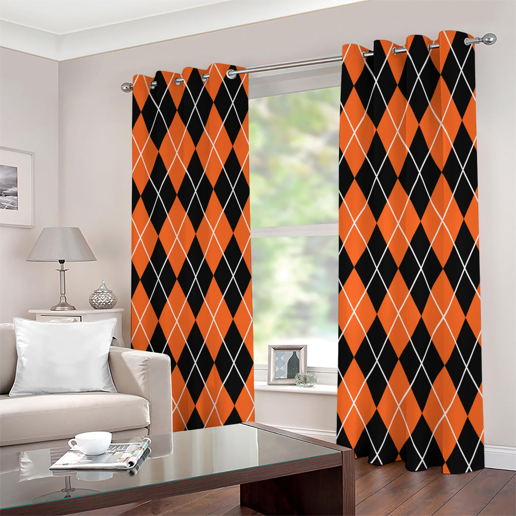 Orange And Black Argyle Print Extra Wide Grommet Curtains