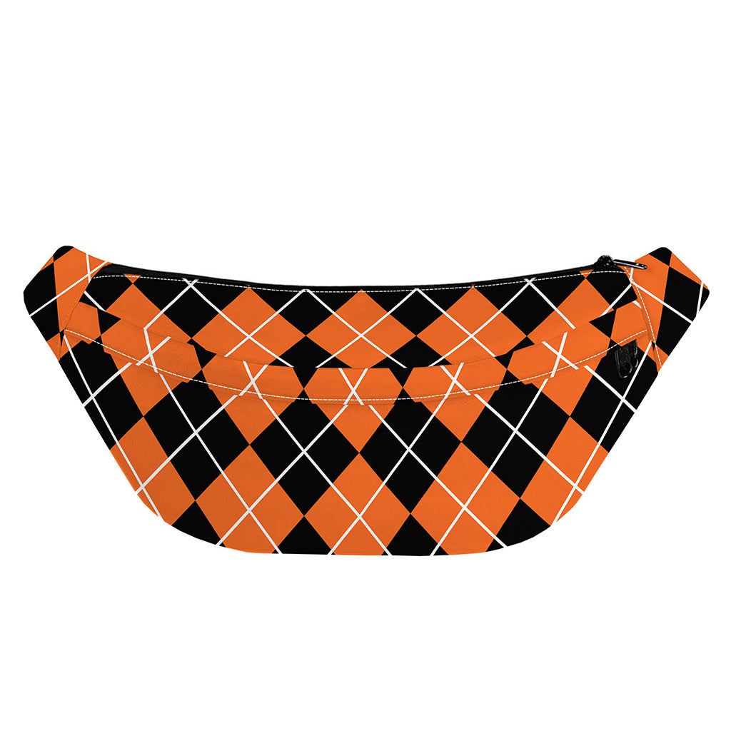 Orange And Black Argyle Print Fanny Pack