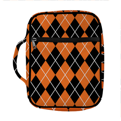Orange And Black Argyle Print Front Pocket Bible Bag