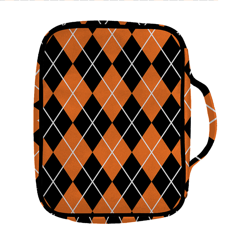 Orange And Black Argyle Print Front Pocket Bible Bag