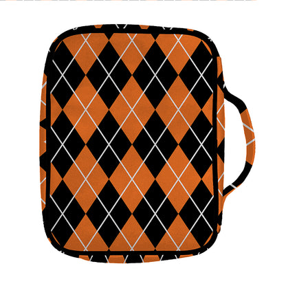 Orange And Black Argyle Print Front Pocket Bible Bag