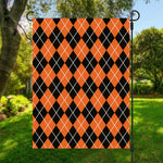 Orange And Black Argyle Print Garden Flag