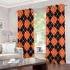 Orange And Black Argyle Print Grommet Curtains