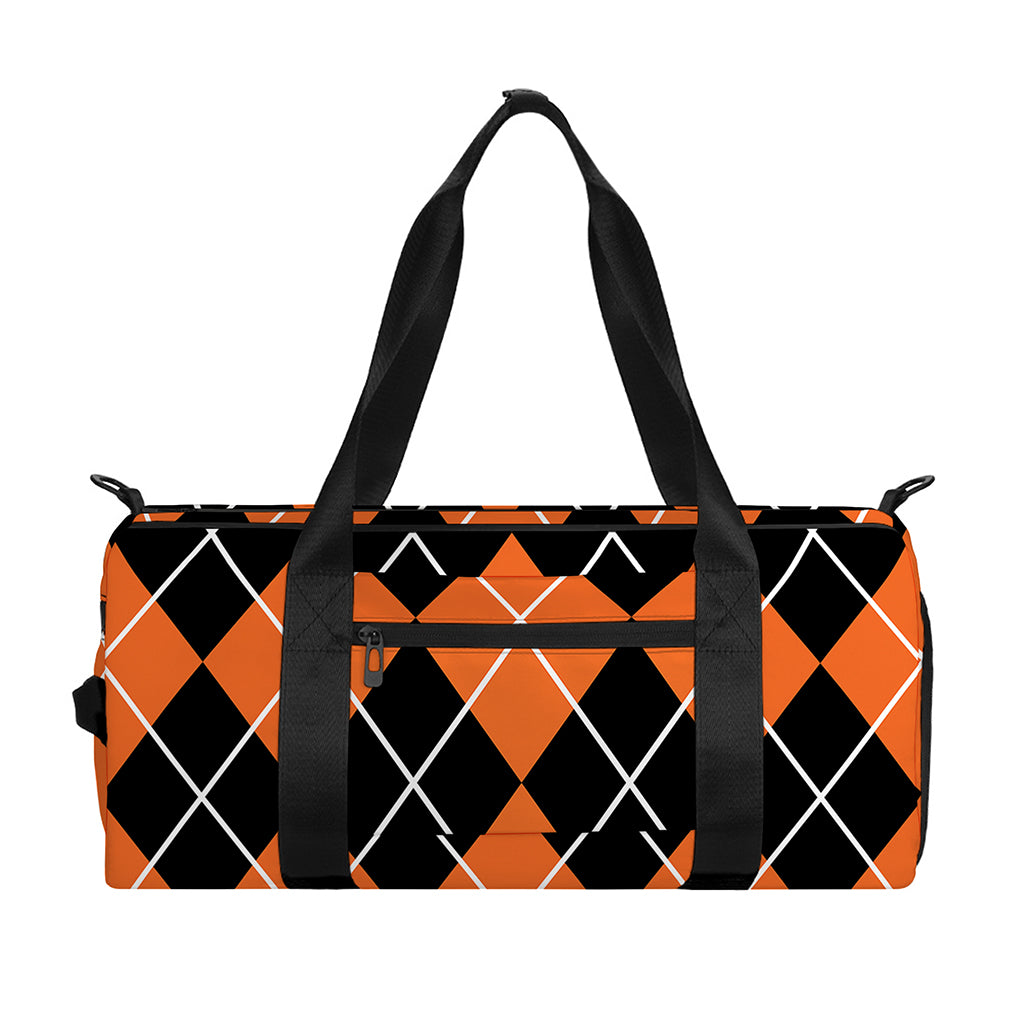 Orange And Black Argyle Print Gym Bag