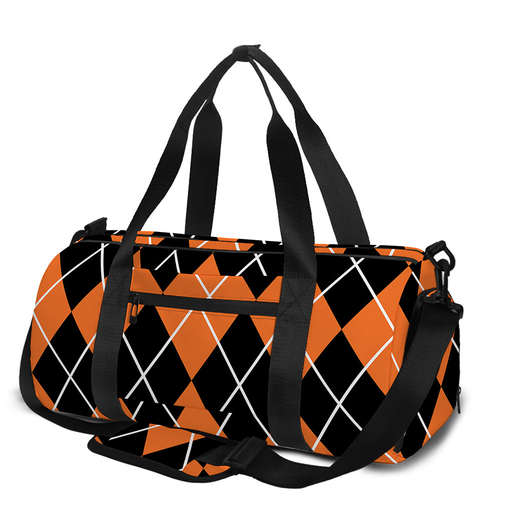 Orange And Black Argyle Print Gym Bag