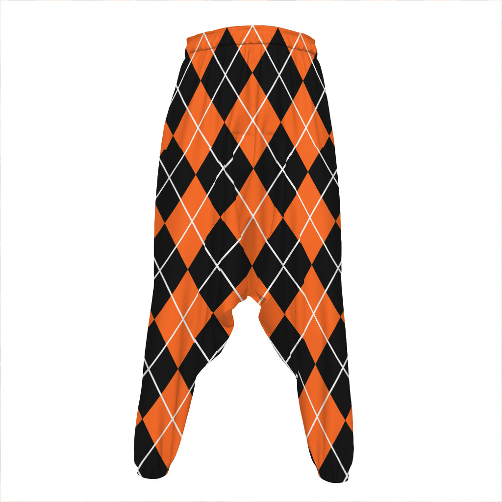 Orange And Black Argyle Print Hammer Pants
