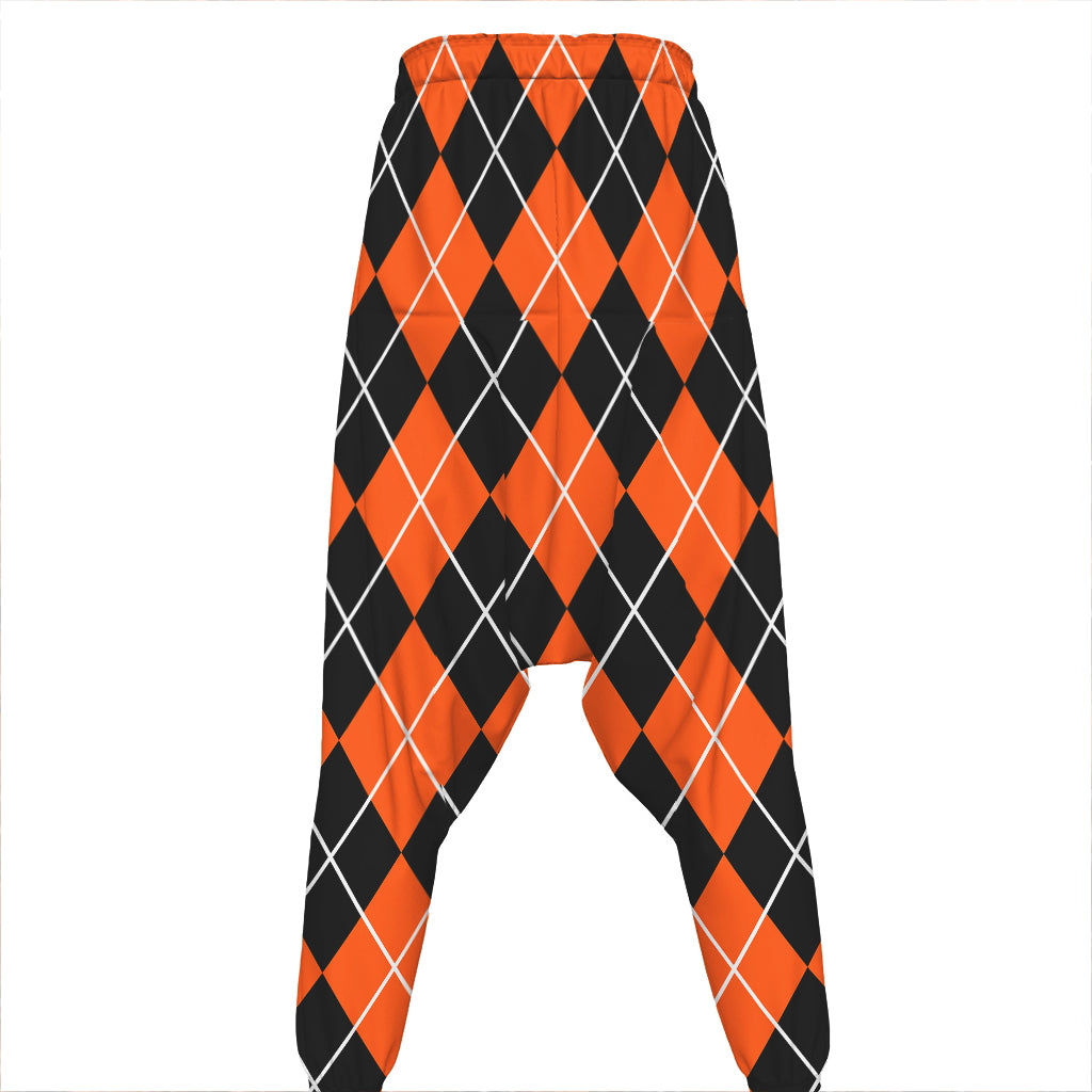 Orange And Black Argyle Print Hammer Pants