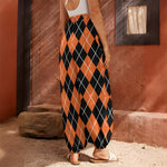 Orange And Black Argyle Print Harem Pants