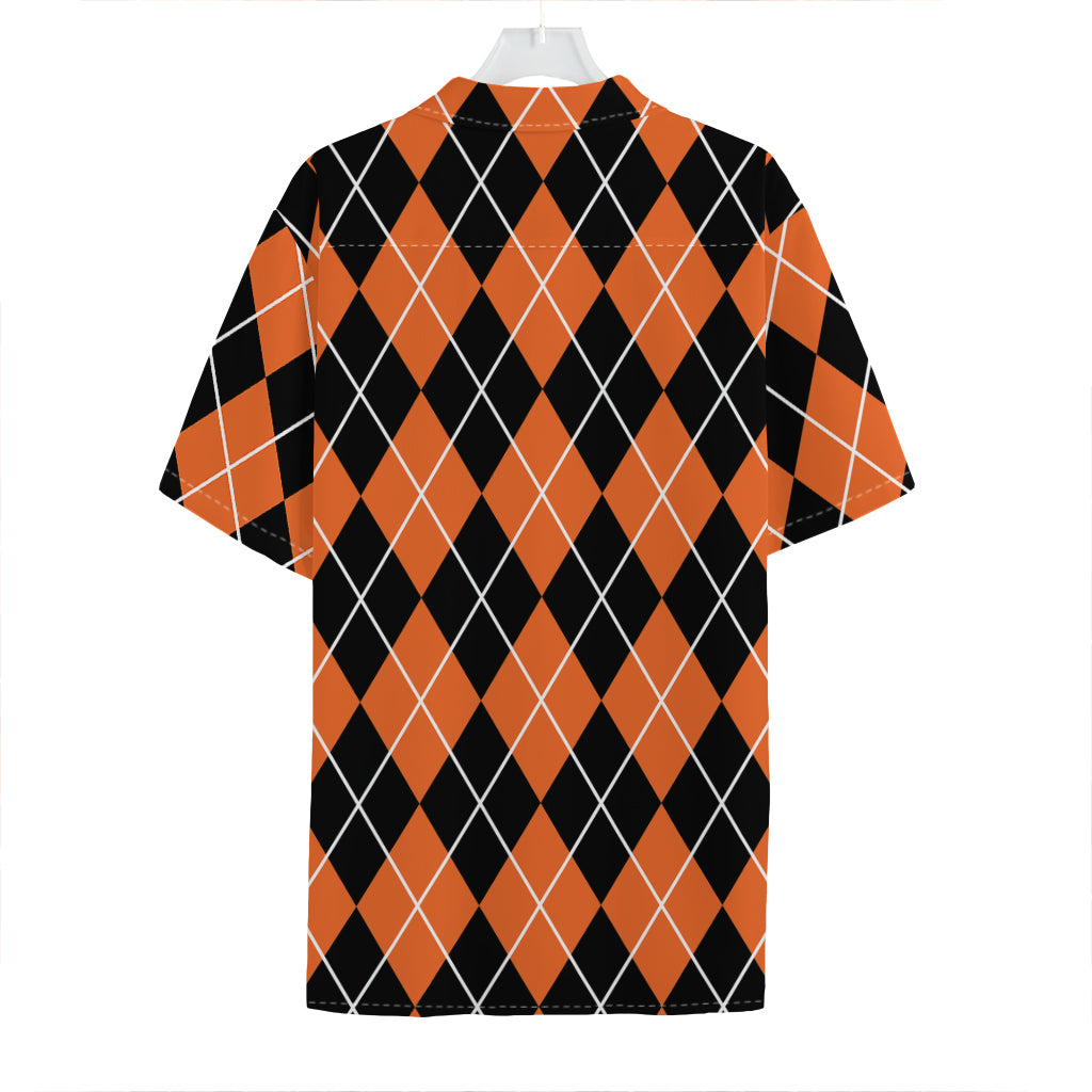 Orange And Black Argyle Print Hawaiian Shirt