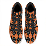 Orange And Black Argyle Print High Top Leather Sneakers