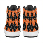 Orange And Black Argyle Print High Top Leather Sneakers