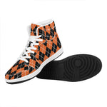 Orange And Black Argyle Print High Top Leather Sneakers