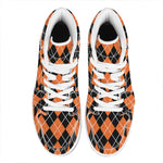 Orange And Black Argyle Print High Top Leather Sneakers