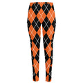Orange And Black Argyle Print High-Waisted Pocket Leggings