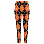 Orange And Black Argyle Print High-Waisted Pocket Leggings