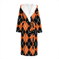Orange And Black Argyle Print Hooded Bathrobe