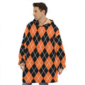 Orange And Black Argyle Print Hoodie Blanket