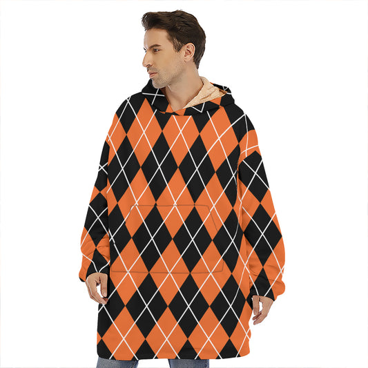 Orange And Black Argyle Print Hoodie Blanket