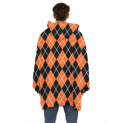 Orange And Black Argyle Print Hoodie Blanket