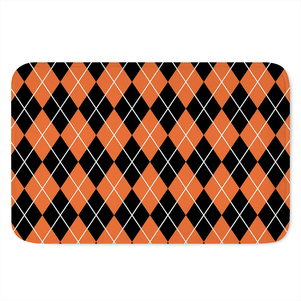 Orange And Black Argyle Print Indoor Door Mat