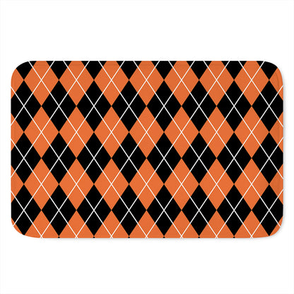 Orange And Black Argyle Print Indoor Door Mat