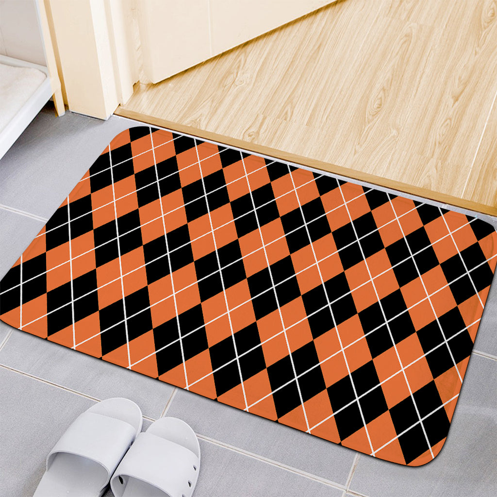 Orange And Black Argyle Print Indoor Door Mat