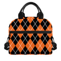 Orange And Black Argyle Print Insulated Lunch Bag