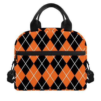 Orange And Black Argyle Print Insulated Lunch Bag