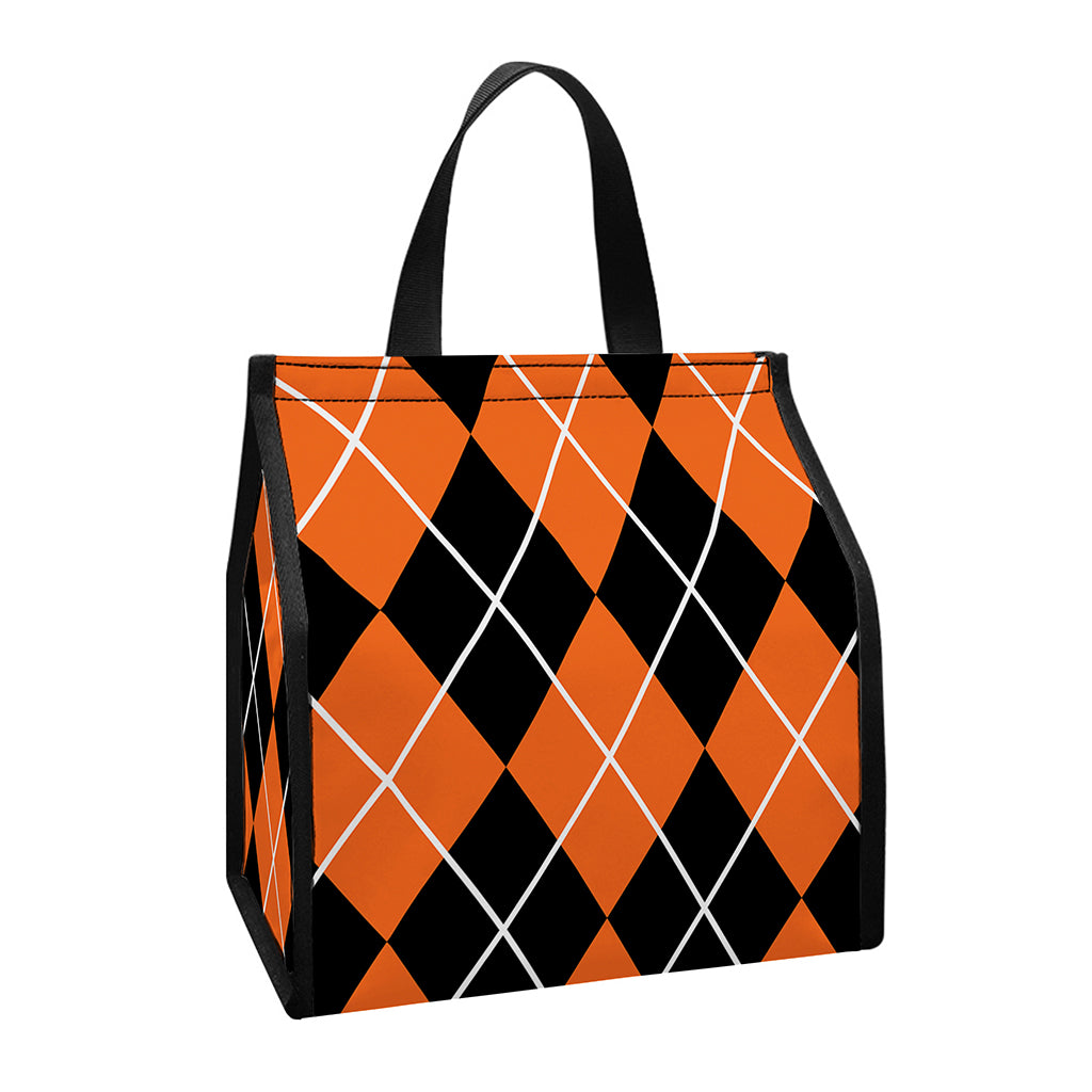 Orange And Black Argyle Print Insulated Lunch Tote