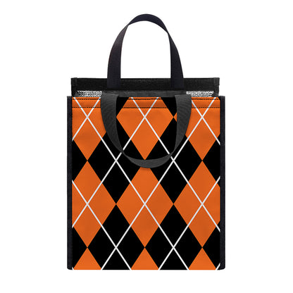 Orange And Black Argyle Print Insulated Lunch Tote
