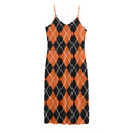 Orange And Black Argyle Print Jersey Midi Cami Dress