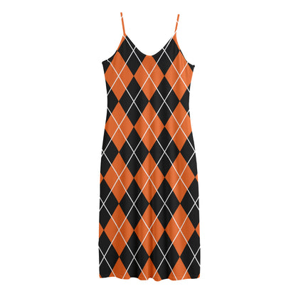 Orange And Black Argyle Print Jersey Midi Cami Dress