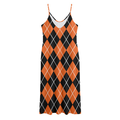 Orange And Black Argyle Print Jersey Midi Cami Dress